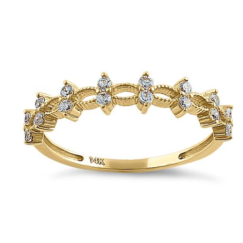 Solid 14K Yellow Gold Double Round Clear CZ Ring