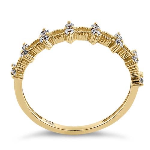 Solid 14K Yellow Gold Double Round Clear CZ Ring