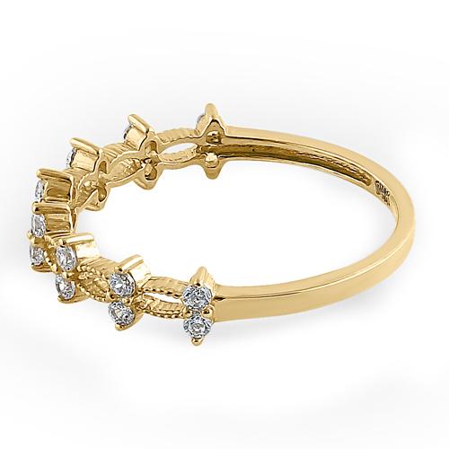 Solid 14K Yellow Gold Double Round Clear CZ Ring