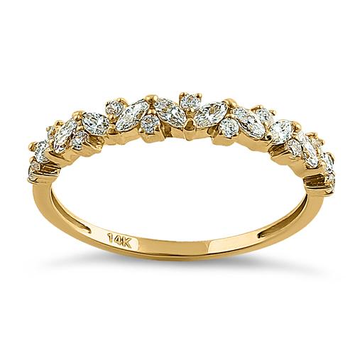 Solid 14K Yellow Gold Cluster Marquise & Round Clear CZ Ring