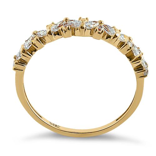 Solid 14K Yellow Gold Cluster Marquise & Round Clear CZ Ring