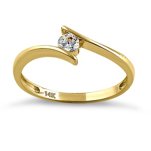 Solid 14K Yellow Gold Modern Spiral Round CZ Engagement Ring