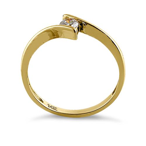 Solid 14K Yellow Gold Modern Spiral Round CZ Engagement Ring