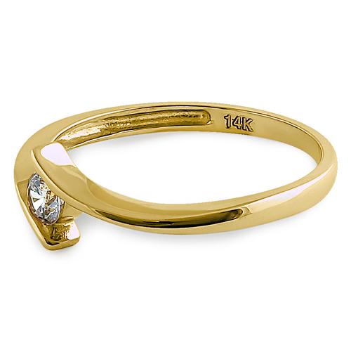 Solid 14K Yellow Gold Modern Spiral Round CZ Engagement Ring