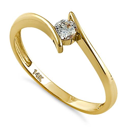 Solid 14K Yellow Gold Modern Spiral Round CZ Engagement Ring