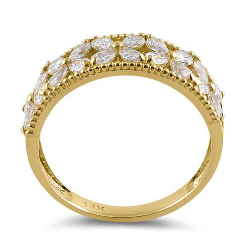 Solid 14K Yellow Gold Flower CZ Ring