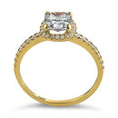 Solid 14K Yellow Gold Halo Cushion Cut CZ Engagement Ring