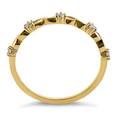 Solid 14K Yellow Gold Simplistic Twist Half Eternity Round CZ Ring
