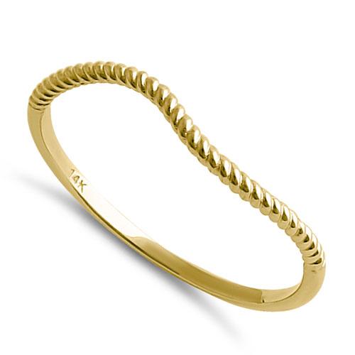 Solid 14K Yellow Gold Curved Rope Ring