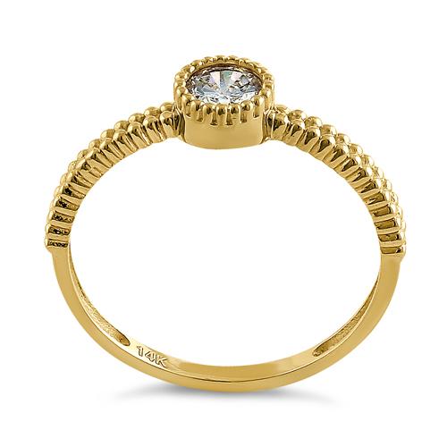 Solid 14K Yellow Gold Beaded Round CZ Ring