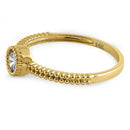 Solid 14K Yellow Gold Beaded Round CZ Ring