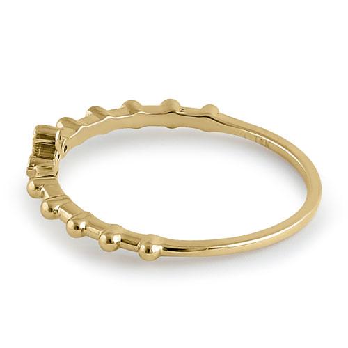 Solid 14K Yellow Gold Cross Bead CZ Ring