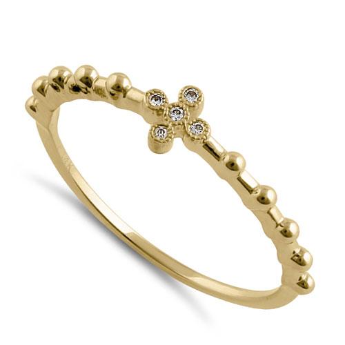 Solid 14K Yellow Gold Cross Bead CZ Ring