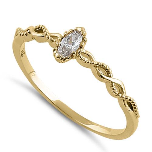 Solid 14K Yellow Gold Elegant Marquise CZ Ring