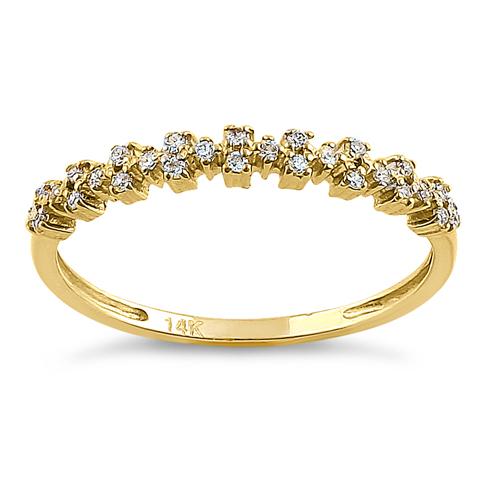 Solid 14K Yellow Gold Cluster Pattern Round CZ Ring