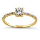 Solid 14K Yellow Gold Classic Round Clear CZ Engagement Ring