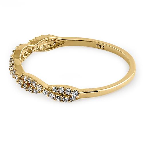 Solid 14K Yellow Gold Twist Round Clear CZ Ring