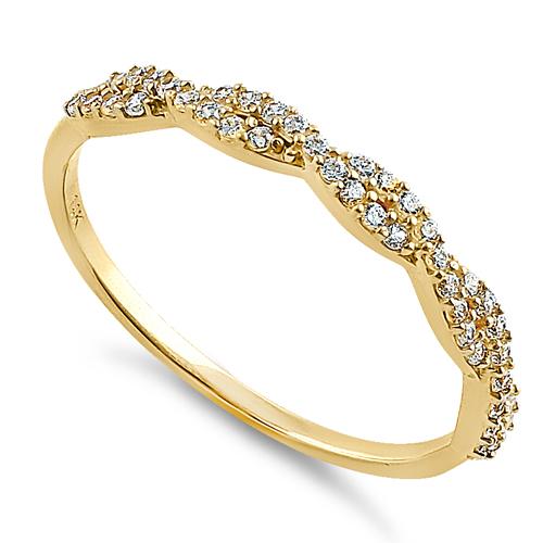 Solid 14K Yellow Gold Twist Round Clear CZ Ring