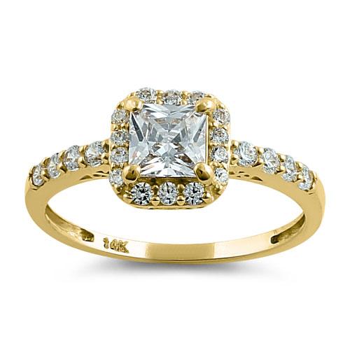 Solid 14K Gold Princess Halo CZ Ring