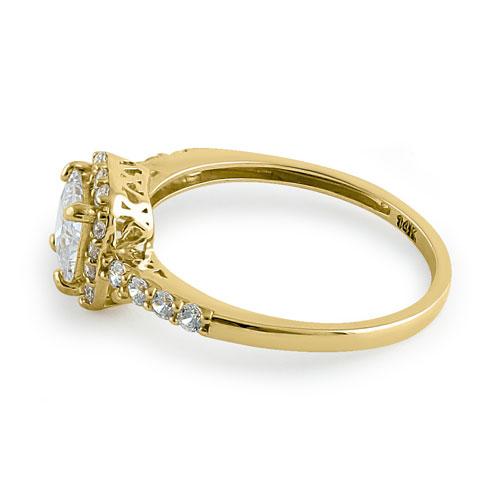 Solid 14K Gold Princess Halo CZ Ring