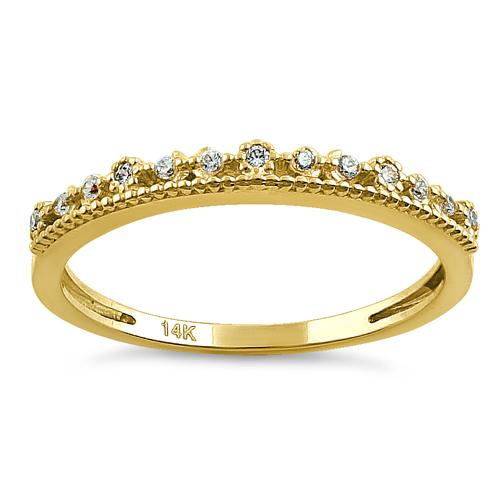 Solid 14K Yellow Gold Half Eternity Abstract Round CZ Ring