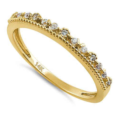 Solid 14K Yellow Gold Half Eternity Abstract Round CZ Ring
