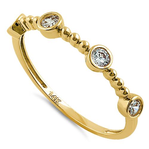 Solid 14K Yellow Gold Half Eternity Four Round CZ Ring