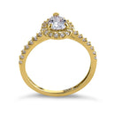 Solid 14K Yellow Gold Pear Cut Halo CZ Engagement Ring