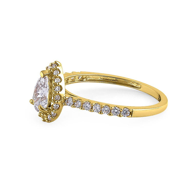 Solid 14K Yellow Gold Pear Cut Halo CZ Engagement Ring