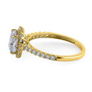 Solid 14K Yellow Gold Cushion Cut Halo CZ Engagement Ring