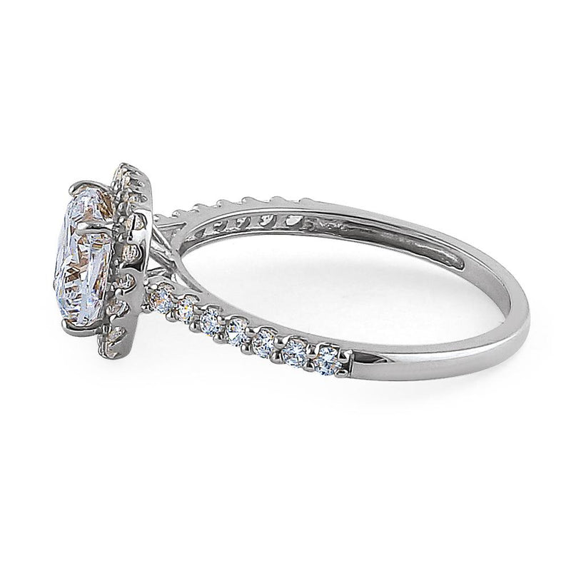 Solid 14K White Gold Cushion Cut Halo CZ Engagement Ring