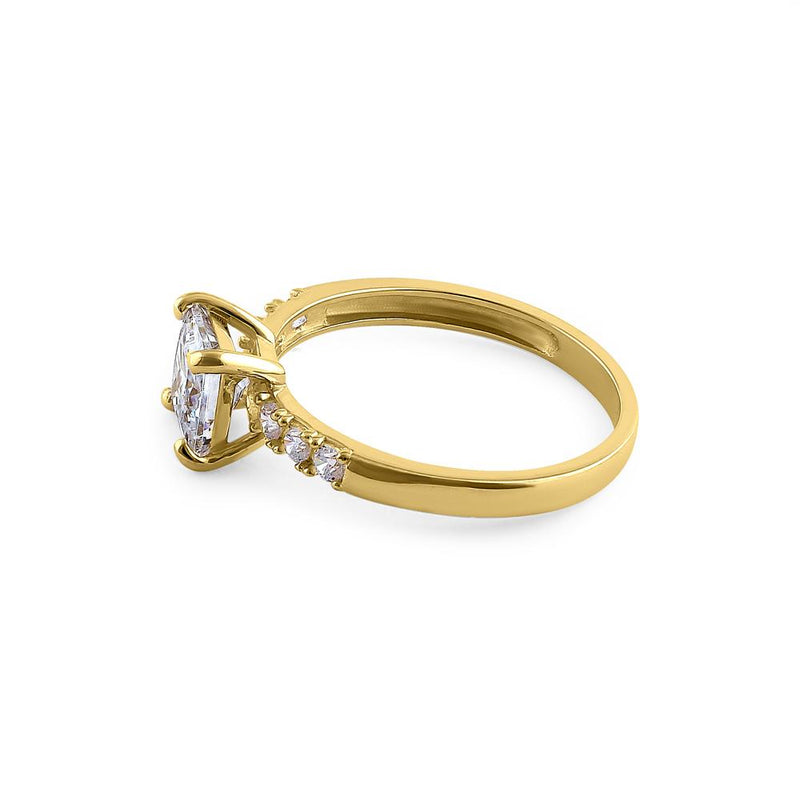 Solid 14K Yellow Gold Princess Cut CZ Engagement Ring