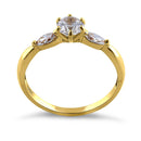 Solid 14K Yellow Gold Round & Marquise Cut CZ Engagement Ring