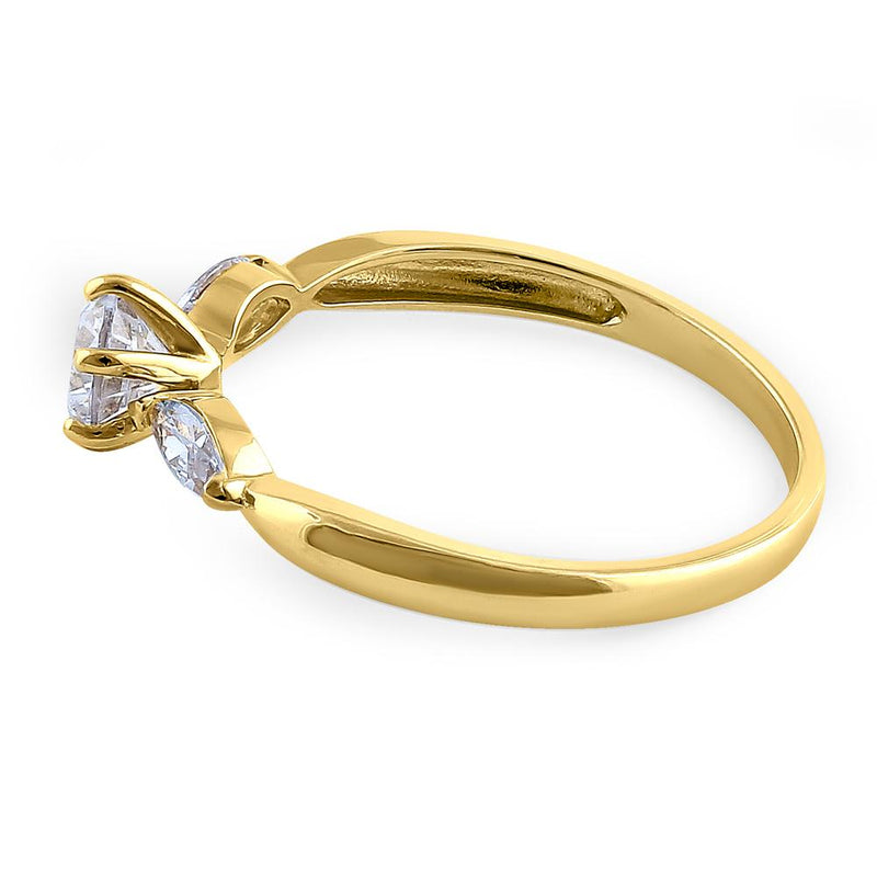 Solid 14K Yellow Gold Round & Marquise Cut CZ Engagement Ring