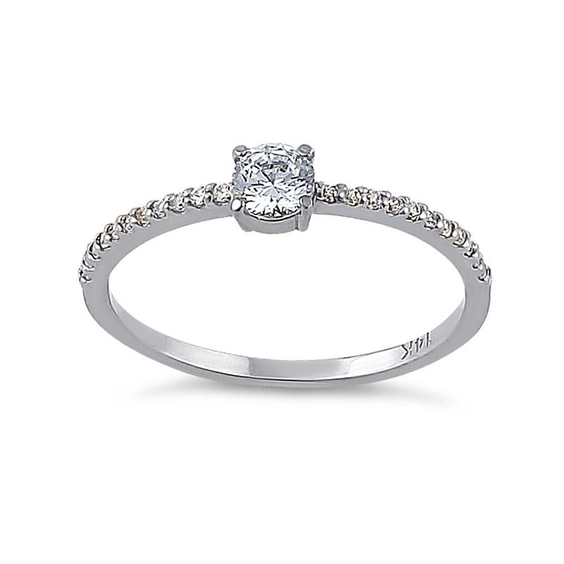 Solid 14K White Gold Round 4mm Clear CZ Ring