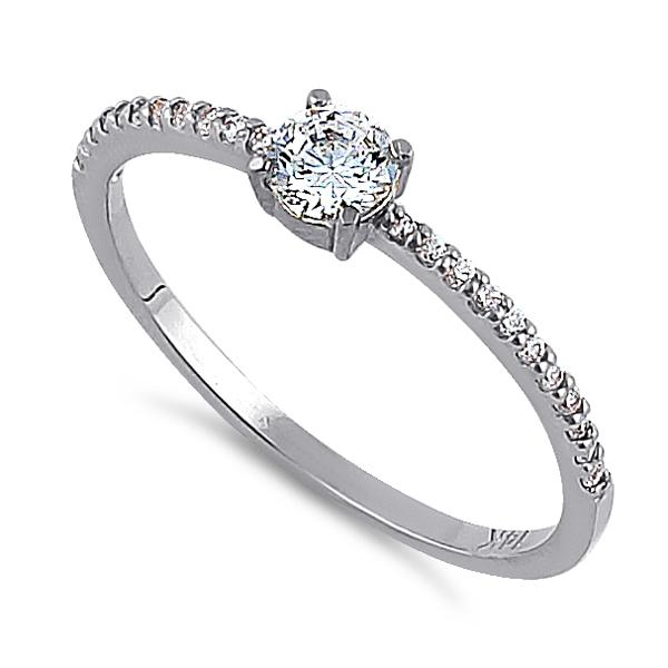 Solid 14K White Gold Round 4mm Clear CZ Ring