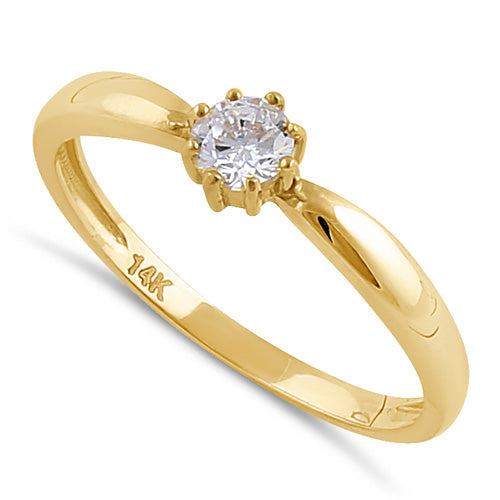 Solid 14K Gold Round Solitaire CZ Engagement Ring