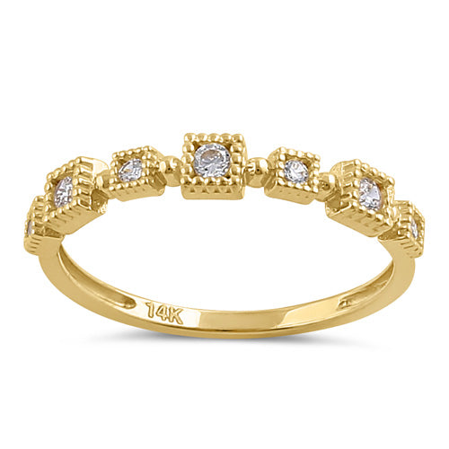Solid 14K Gold Sqare Pattern CZ Ring