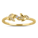 Solid 14K Gold Trendy Leaf CZ Ring