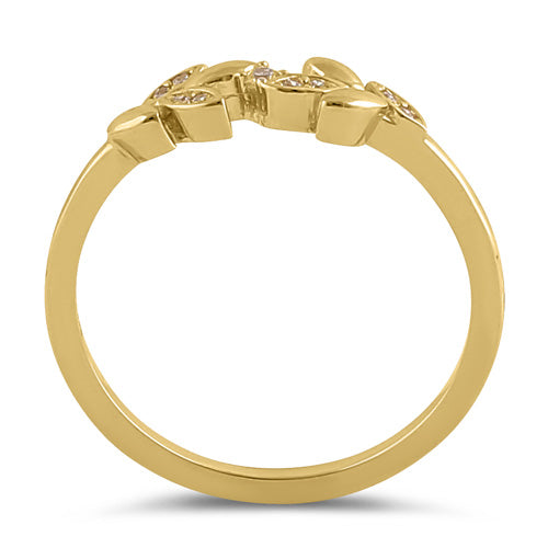 Solid 14K Gold Trendy Leaf CZ Ring