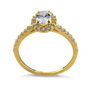 Solid 14K Yellow Gold Oval Cut Halo CZ Engagement Ring
