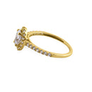 Solid 14K Yellow Gold Oval Cut Halo CZ Engagement Ring