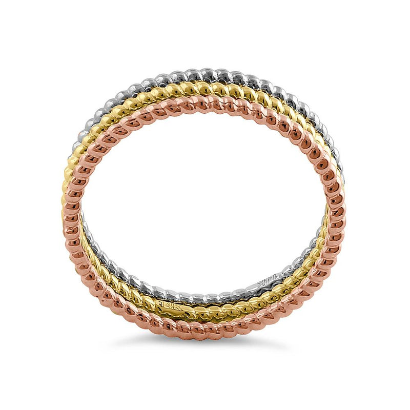 Solid 14K Yellow, Rose, & White Gold Rope Ring Set
