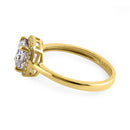 Solid 14K Yellow Gold Cushion Cut Halo CZ Engagement Ring