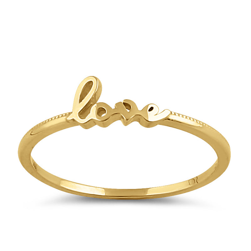 Solid 14K Yellow Gold "Love" Bead Ring