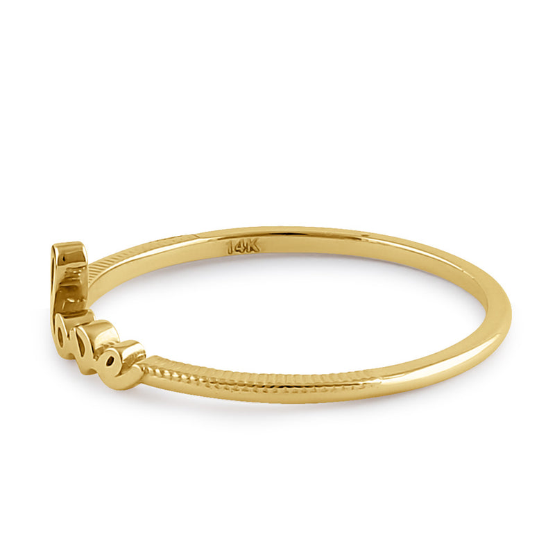 Solid 14K Yellow Gold "Love" Bead Ring