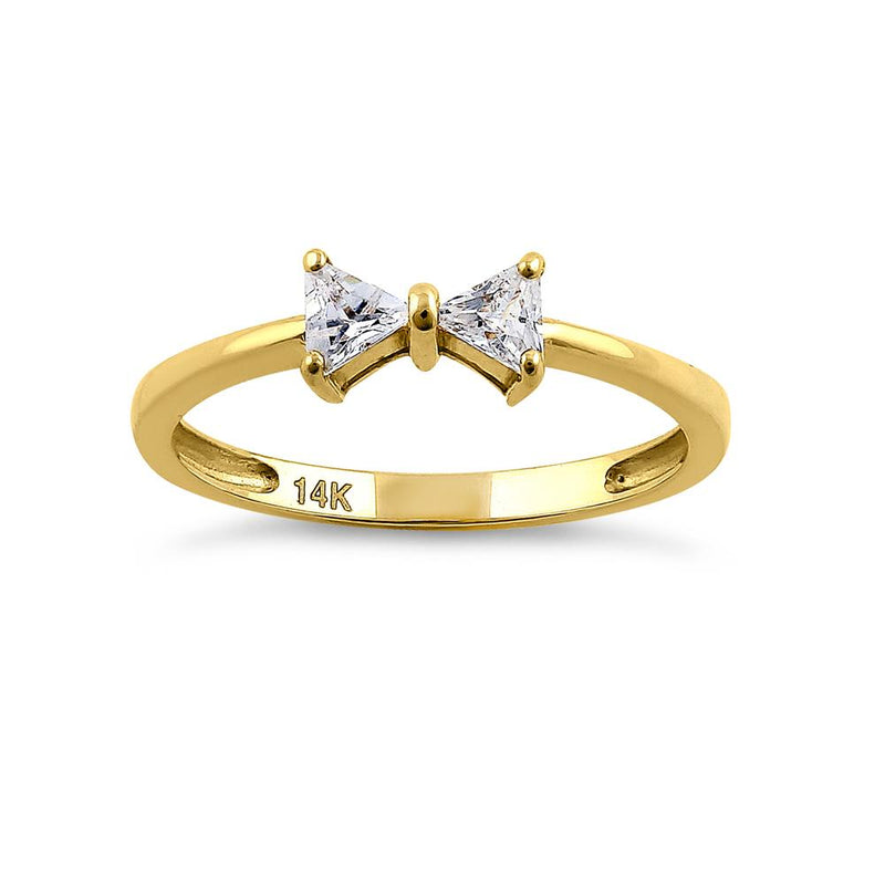 Solid 14K Yellow Gold Bow Tie Triangle Cut CZ Ring