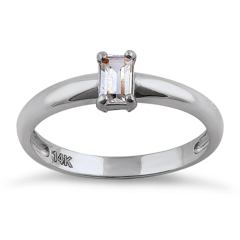 Solid 14K White Gold Baguette Straight Cut CZ Engagement Ring