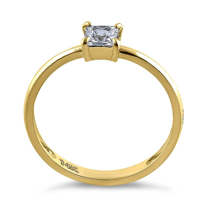 Solid 14K Yellow Gold Solitaire Princess Cut CZ Engagement Ring