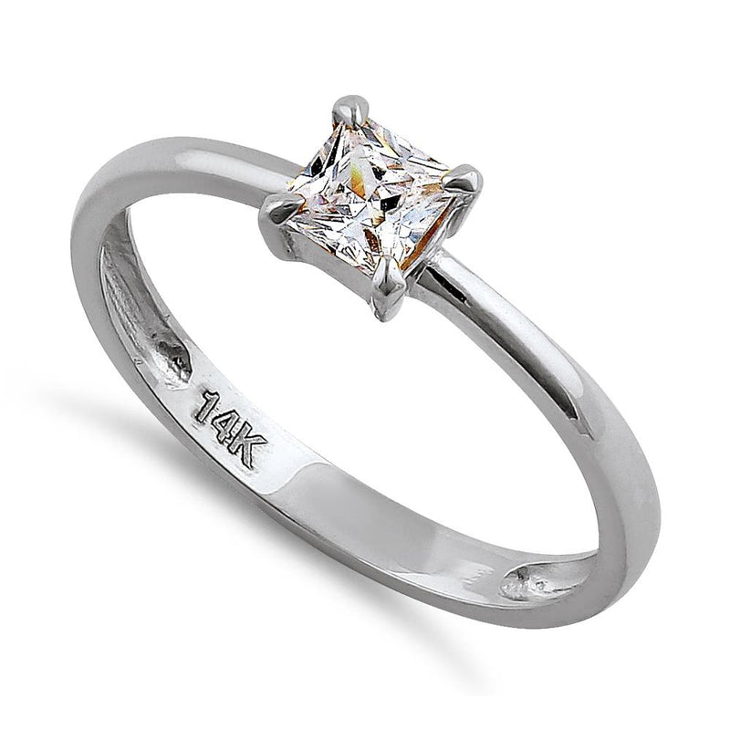 Solid 14K White Gold Solitaire Princess Cut CZ Engagement Ring